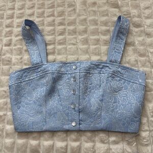 NEW Amanda Uprichard Small Blue Jacquard Floral Crop Top Formal Party Holiday